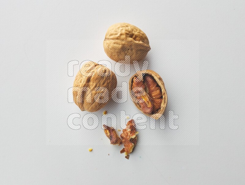 Top-view shot of walnut on white background