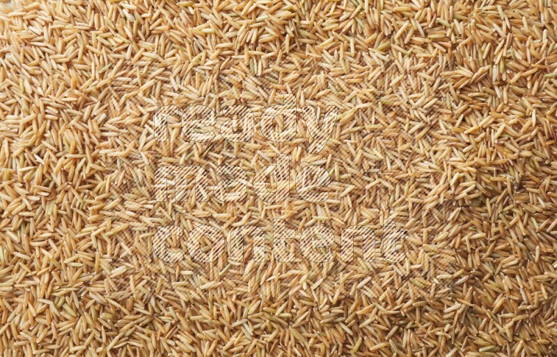 Top-view shot of long grain brown rice on white background