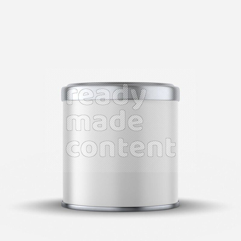 Glossy metallic tin can mockup with label and metal cap isolated on white background 3d rendering