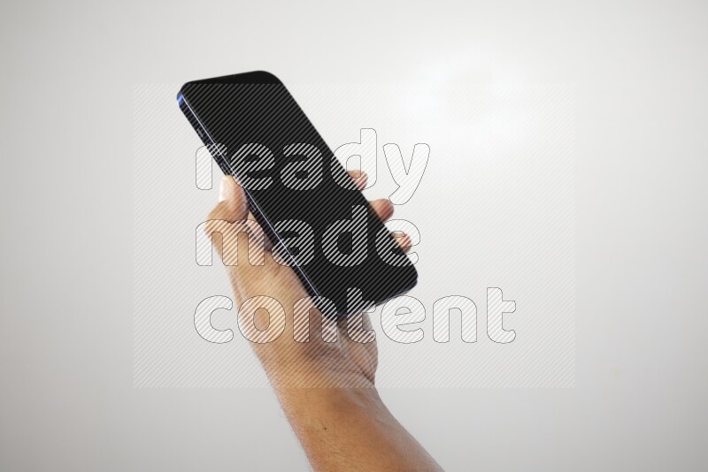 Male hand holding Smart phone on White background