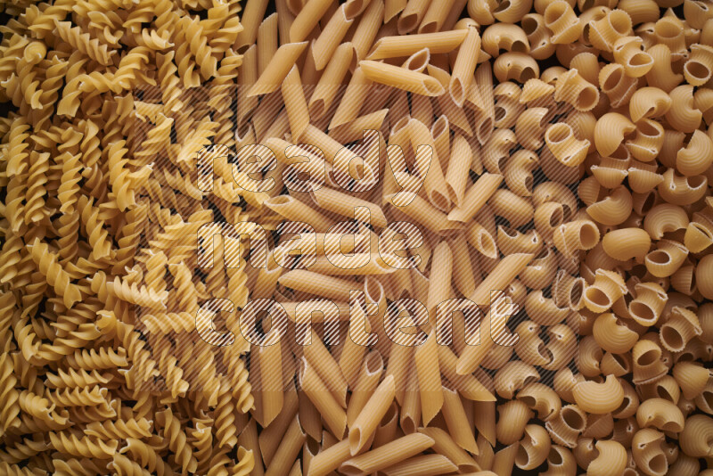 3 types of pasta filling the frame