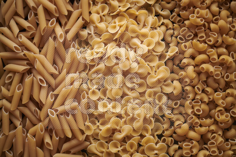3 types of pasta filling the frame