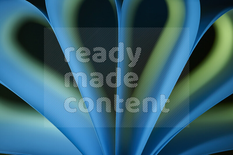 An abstract art piece displaying smooth curves in blue and green gradients created by colored light