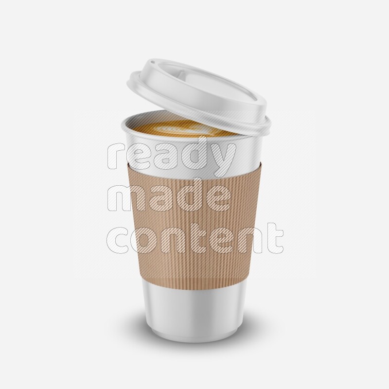 Paper hot cup mockup with holder and cap isolated on white background 3d rendering