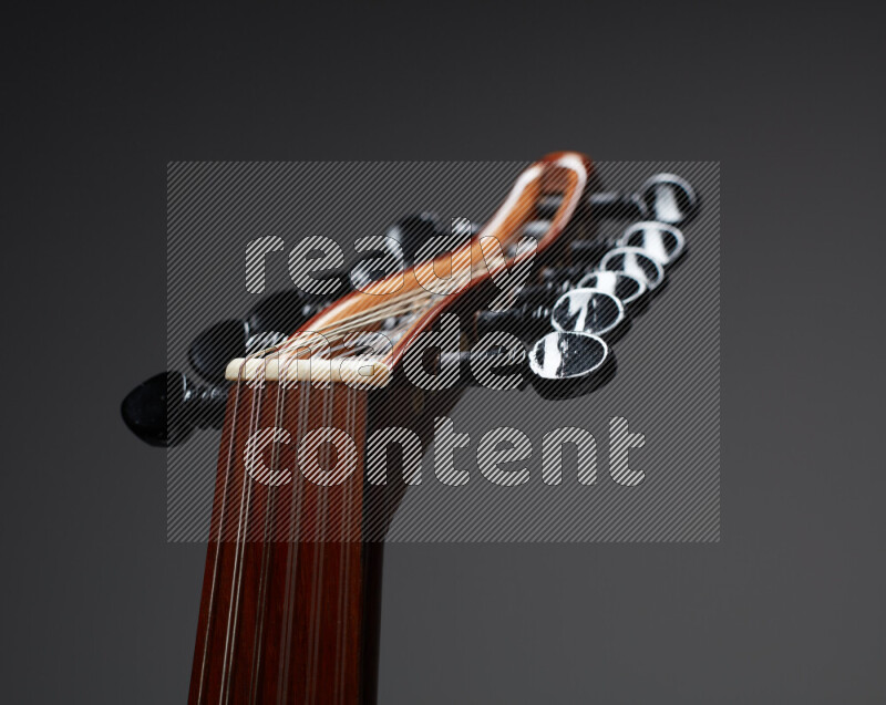 parts of a brown wooden Oud in a gray background