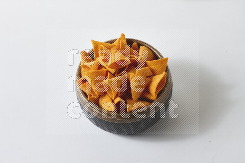 Assorted snacks on white background