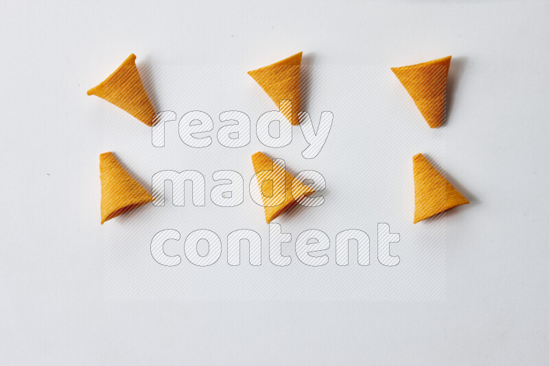 Assorted snacks on white background