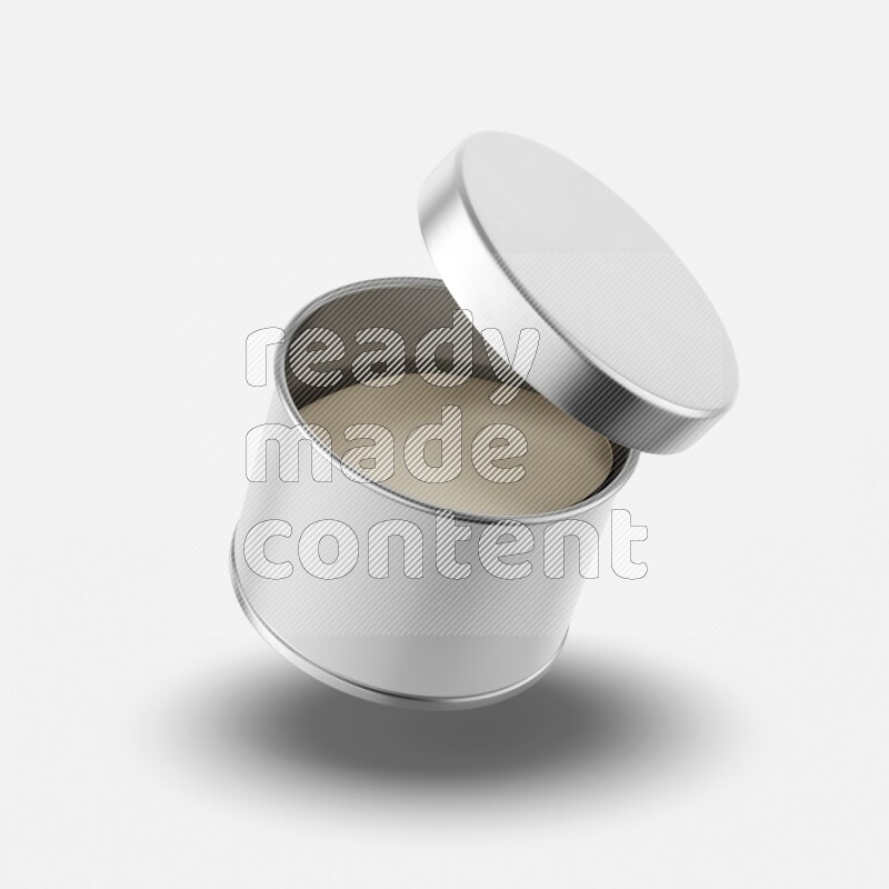 Glossy metallic tin can mockup with label and metal cap isolated on white background 3d rendering