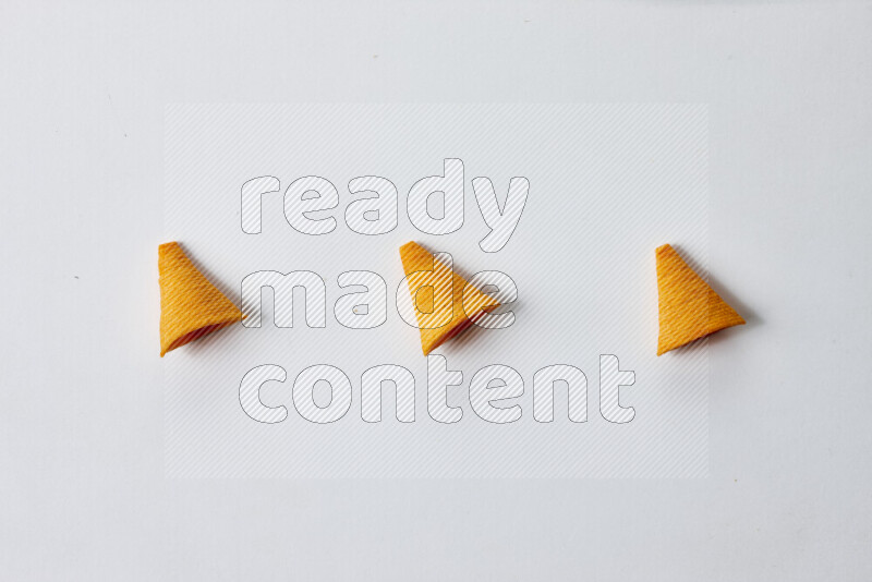 Assorted snacks on white background