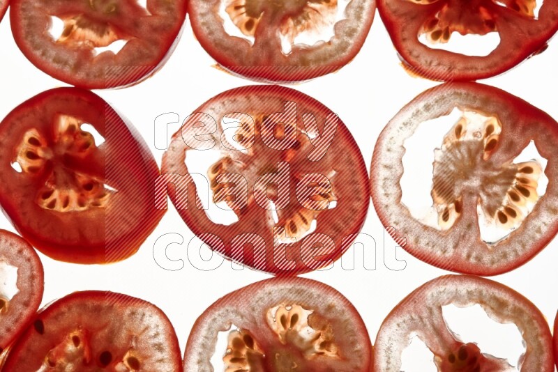 Tomatoes slices on illuminated white background