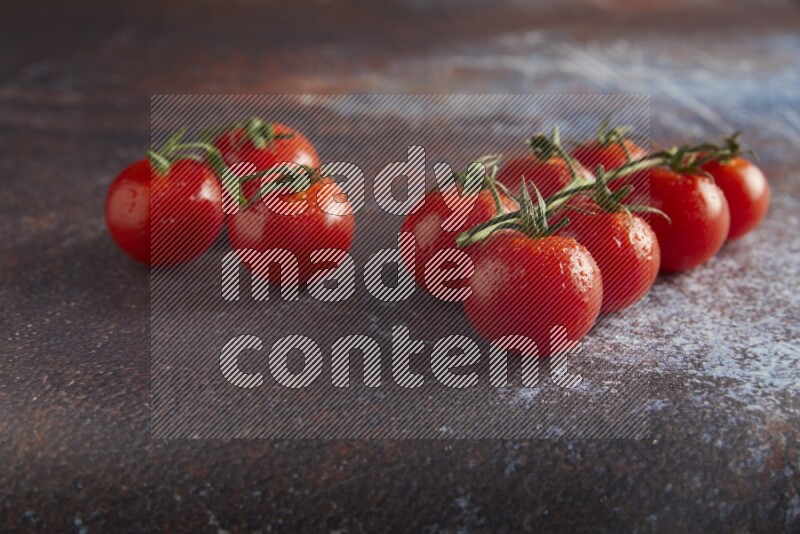 red cherry tomato vein on a reddish rustic metal background 45 degree