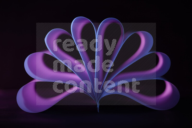 An abstract art piece displaying smooth curves in blue and purple gradients created by colored light