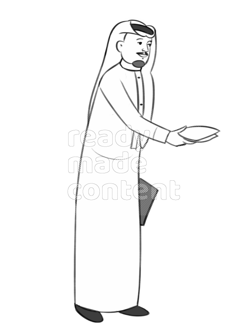 Saudi man handing a file standing different angles eye level