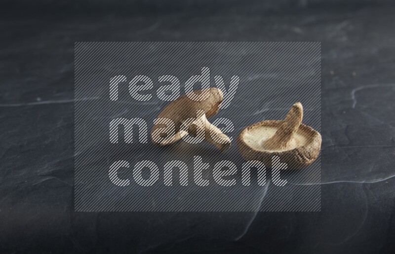 45 degre shiitake mushrooms on a textured black slate background