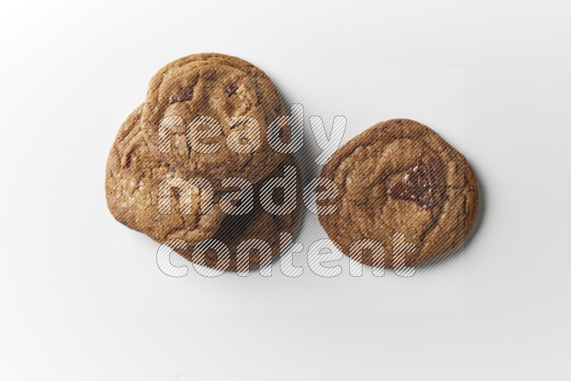 Chocolate chips cookies on a white background