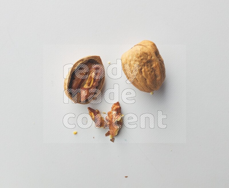 Top-view shot of walnut on white background