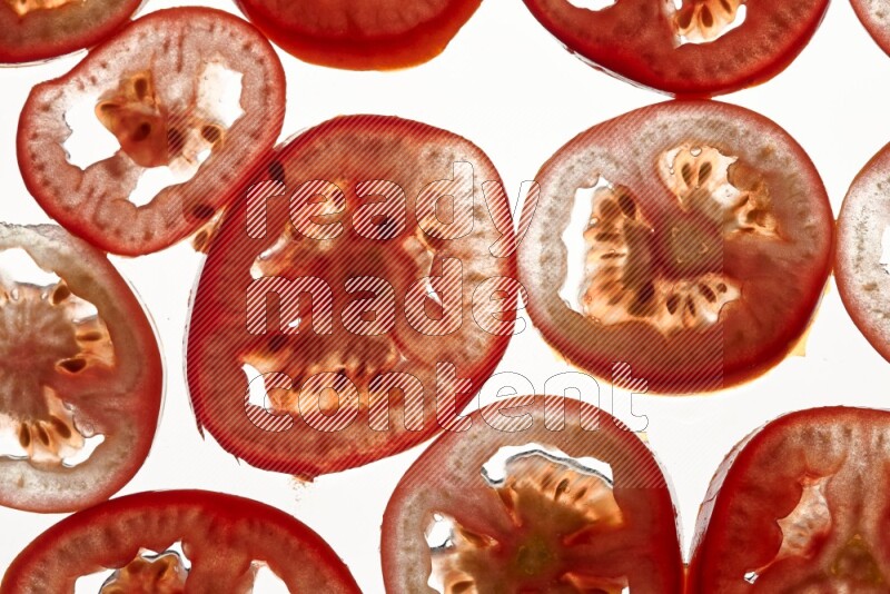 Tomatoes slices on illuminated white background