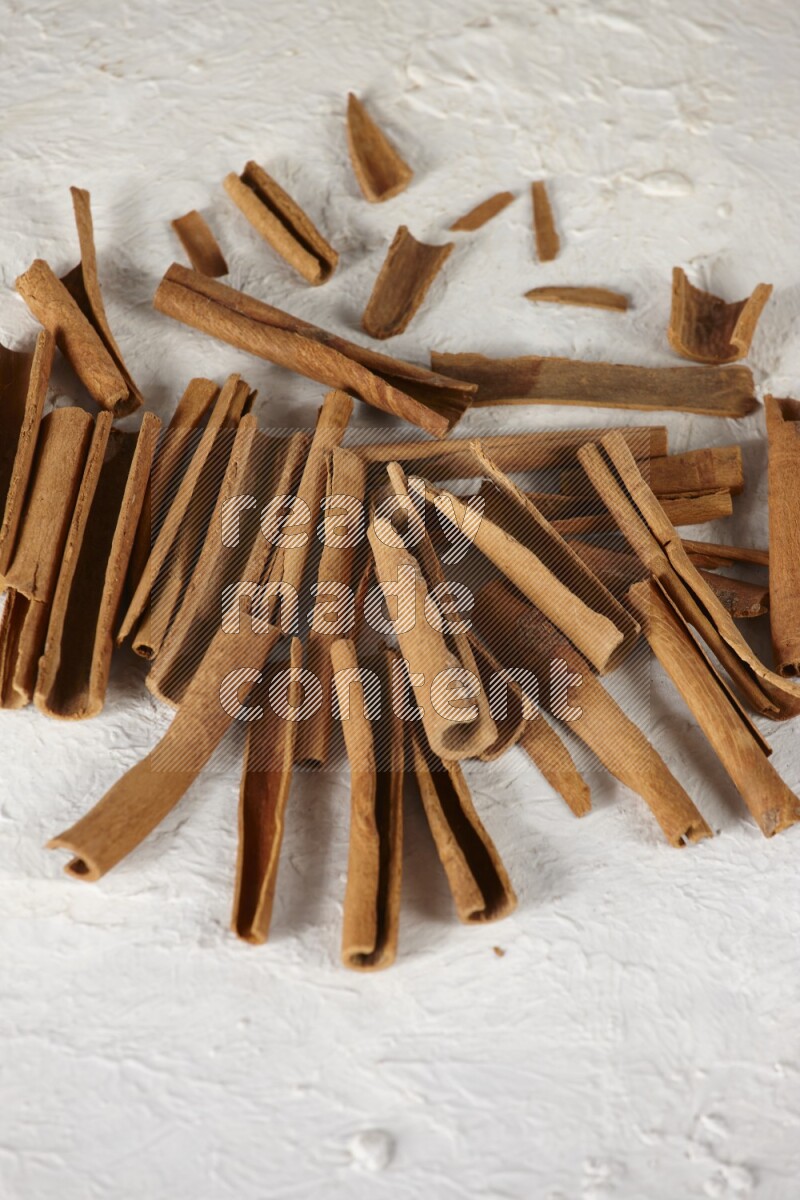 Cinnamon sticks in different angles on white background