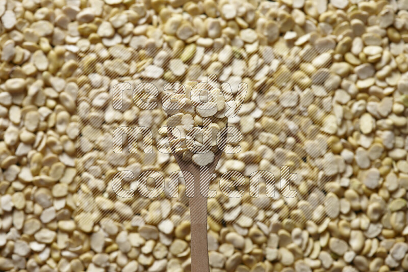A wooden spoon full of crushed beans on crushed beans background