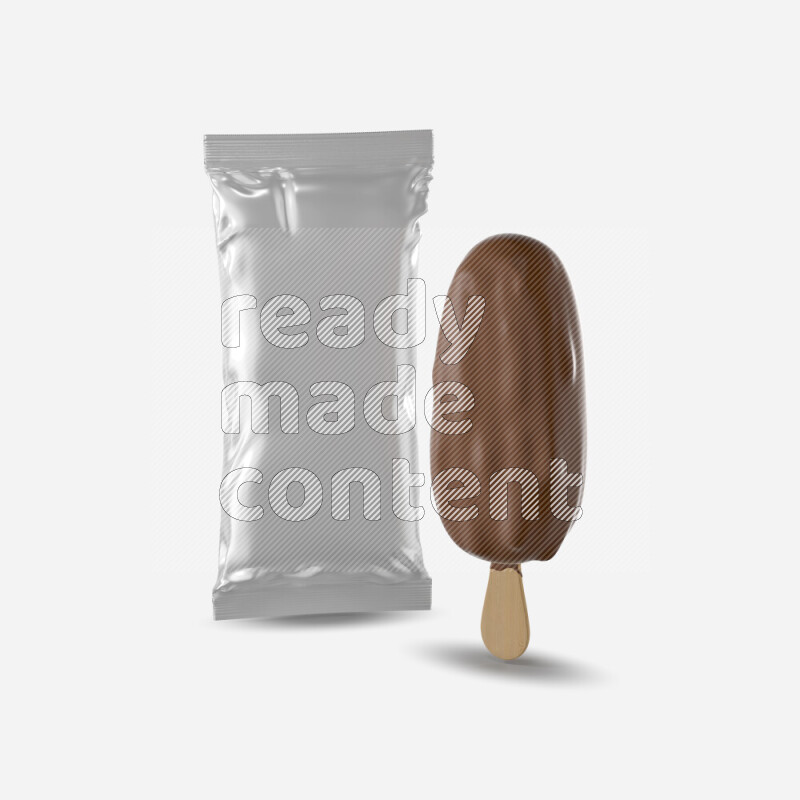 Chocolate ice cream stick mockup isolated on white background 3d rendering