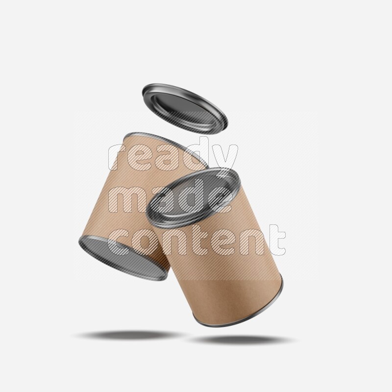 Set of kraft paper tube mockup with metal lid isolated on white background 3d rendering