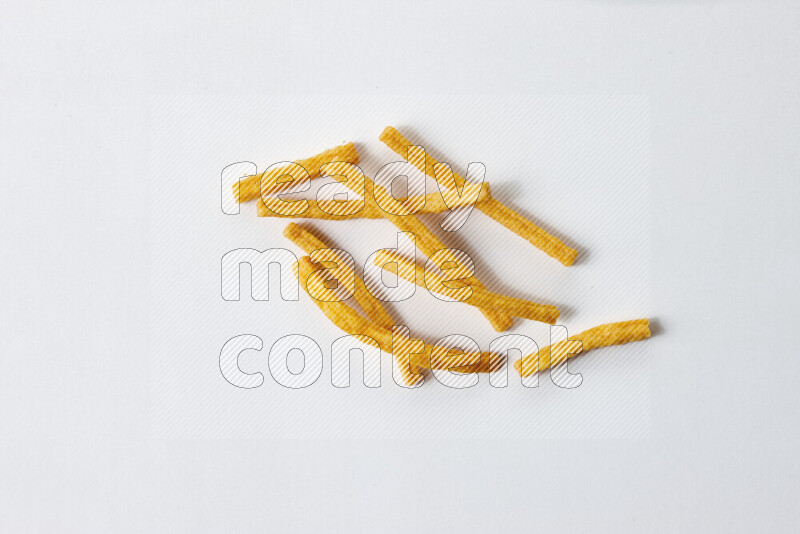 Assorted snacks on white background