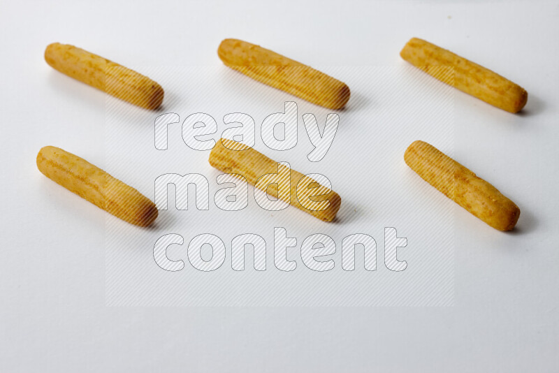Assorted snacks on white background