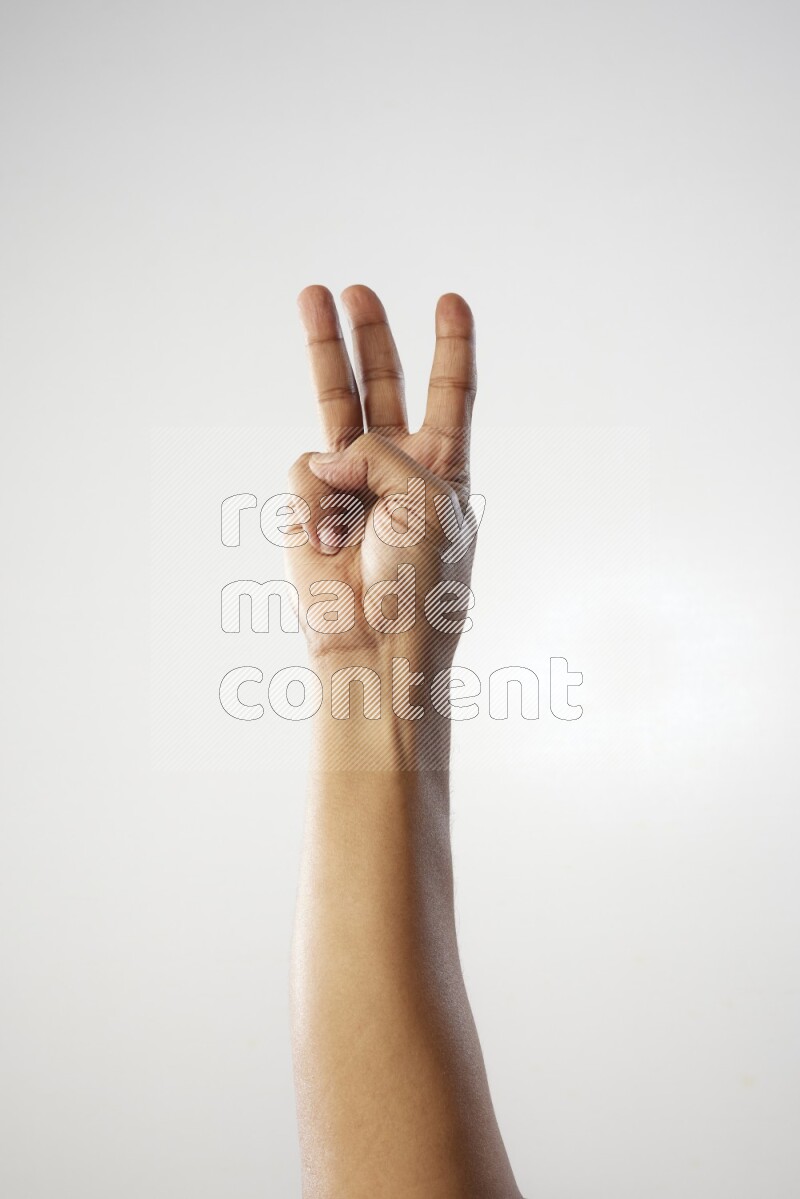 Male Hand with numbers sign on white Background
