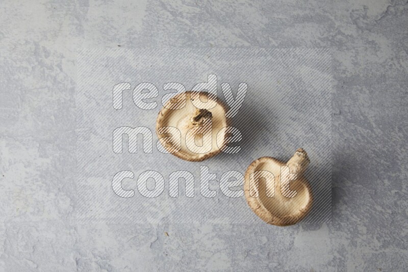 fresh shiitake Mushrooms topview on a light blue textured background