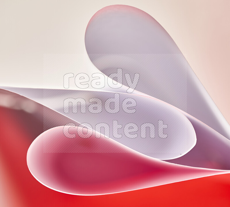 An abstract art of paper folded into smooth curves in white and red gradients