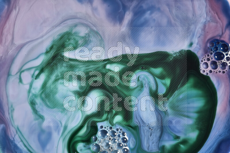 A close-up of abstract swirling patterns in blue, pink and green