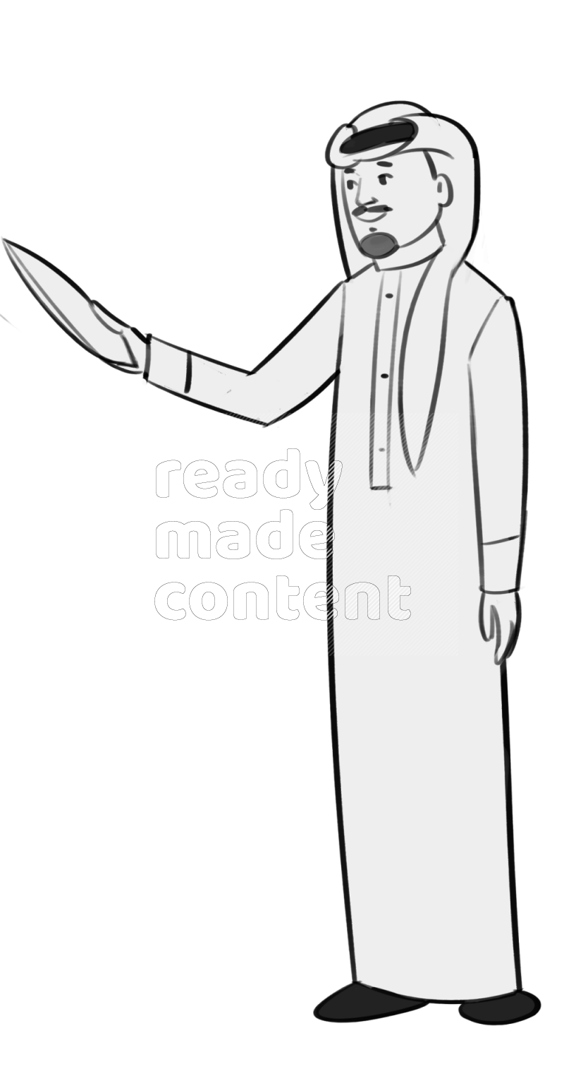 Saudi man handing a paper standing  different angles eye level