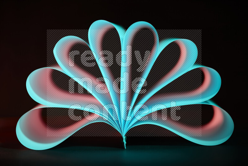 An abstract art piece displaying smooth curves in blue and orange gradients created by colored light