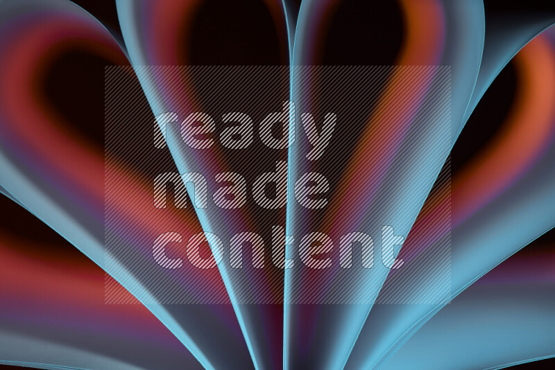 فن تجريدي يعرض منحنيات وتدرجات اللون الأزرق والبرتقالي مكونه بضوء ملون