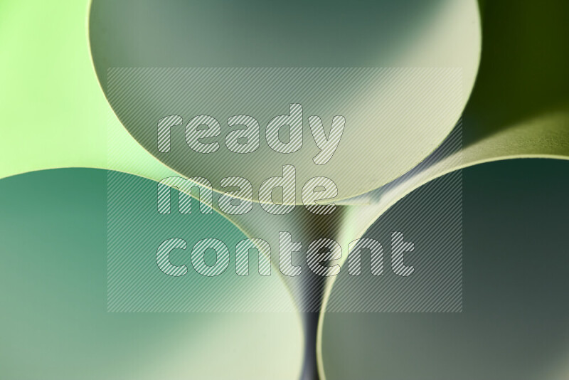 The image shows an abstract paper art with circular shapes in varying shades of green