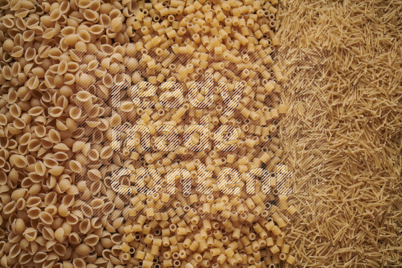 3 types of pasta filling the frame