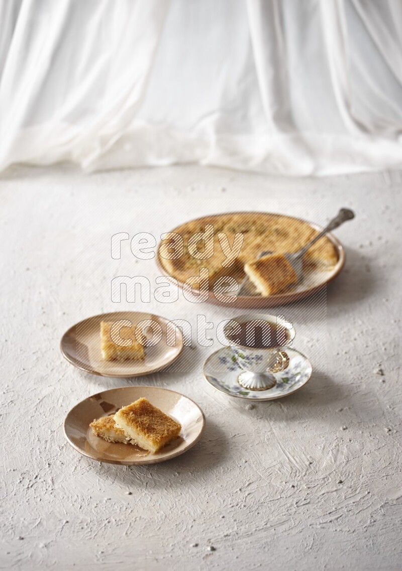 Konafa with tea in a light setup