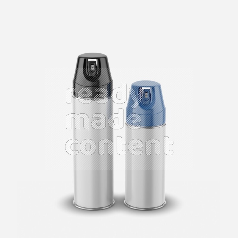 Metal spray bottle mockup with colored plastic cap isolated on white background 3d rendering