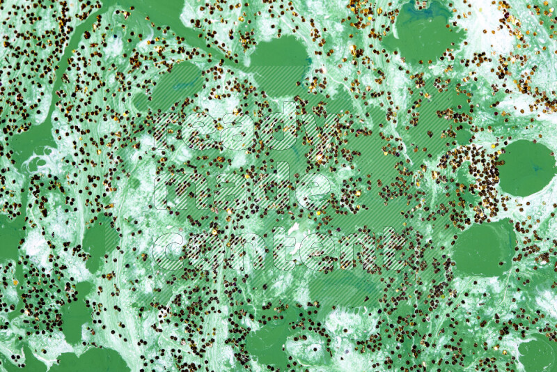 خلفية ملونة مع مزيج من ألوان الطلاء الأخضر والأبيض مع بريق ذهبي متناثر