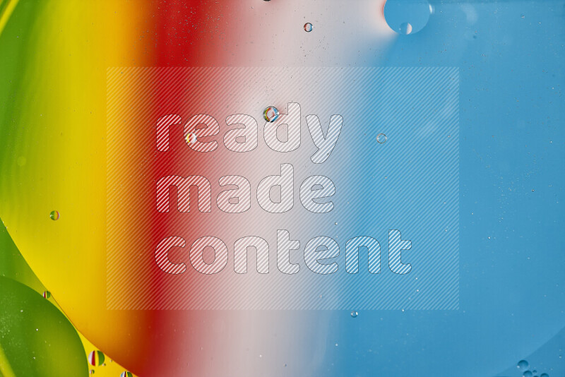 Close-ups of abstract oil bubbles on water surface in multicolors