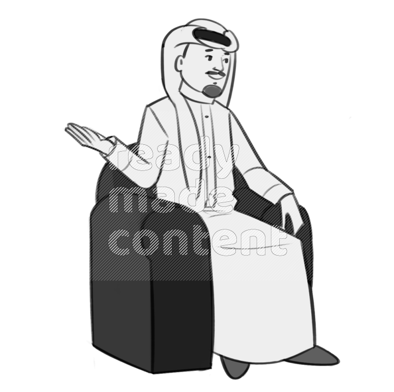 Saudi man handing a paper setting on an armchair different angles eye level