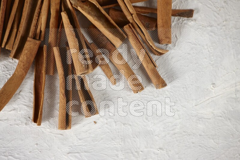 Cinnamon sticks in different angles on white background