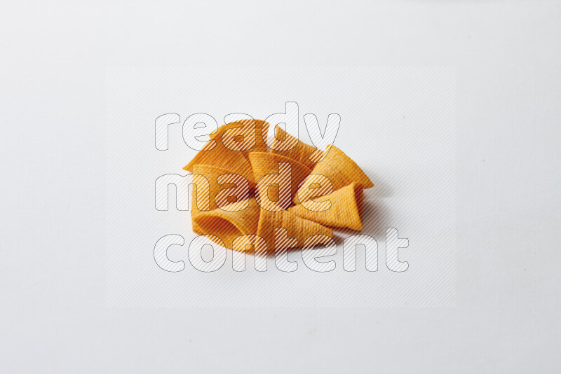 Assorted snacks on white background