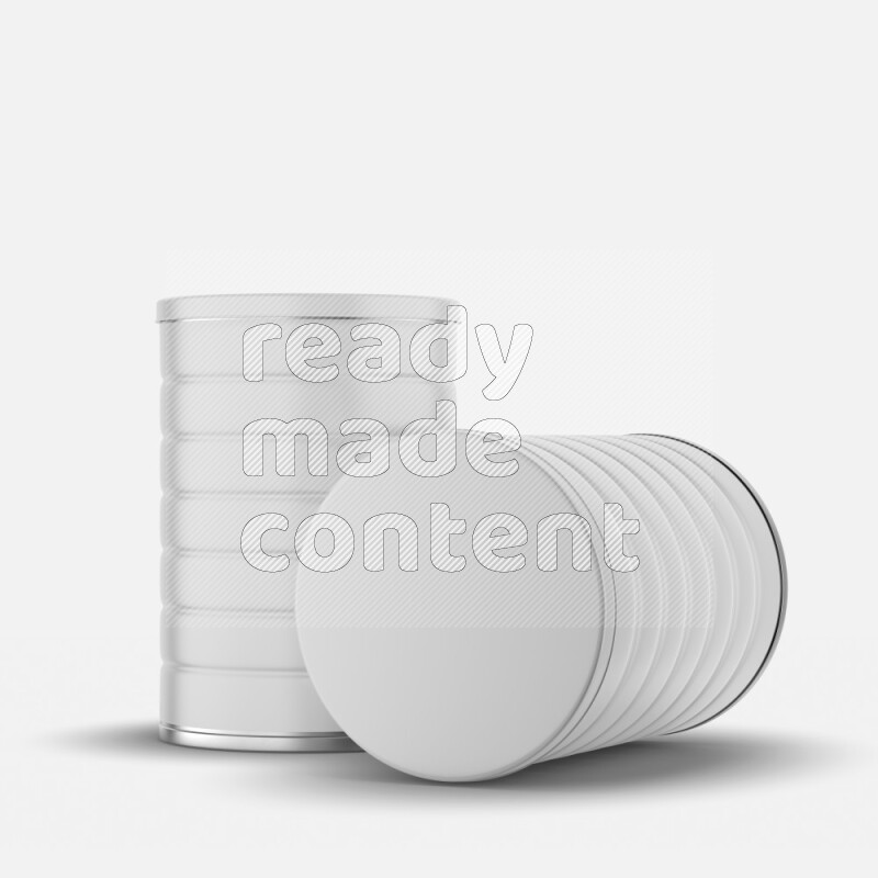 Metallic tin can mockup with label and lid isolated on white background 3d rendering