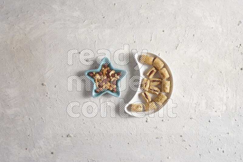 Oriental sweets in a pottery plate in a light setup