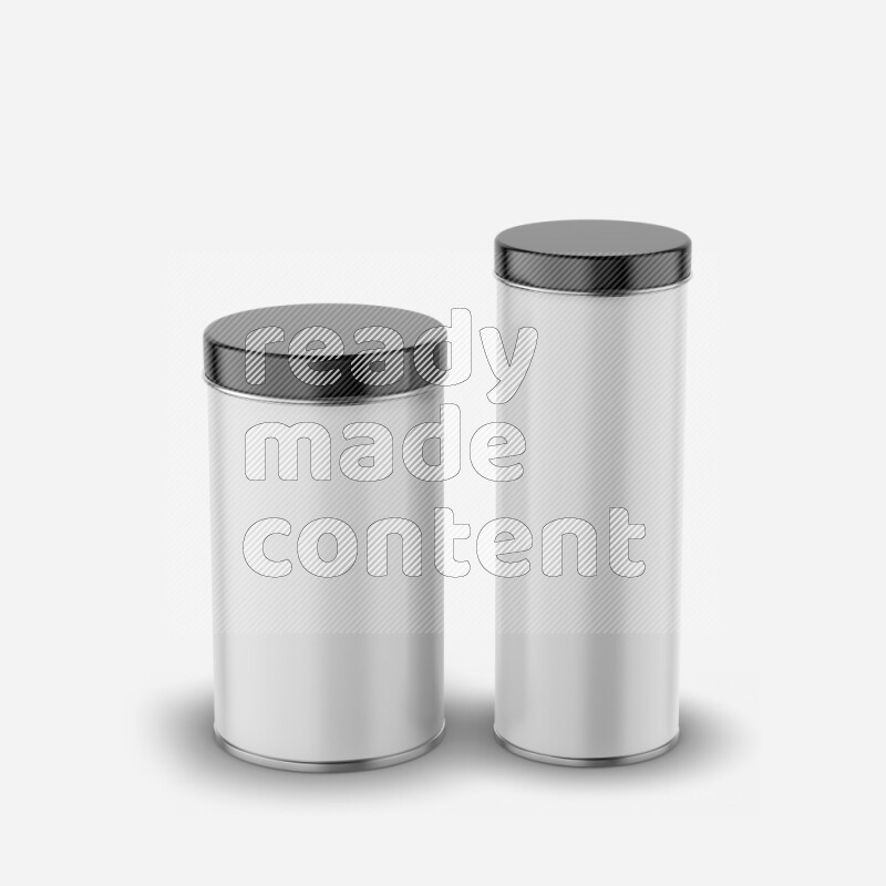 Glossy metal tin can mockup with black metal lid and label isolated on white background 3d rendering