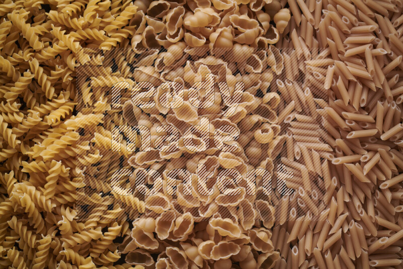 3 types of pasta filling the frame