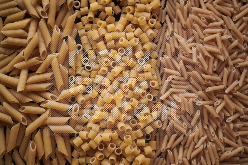 3 types of pasta filling the frame