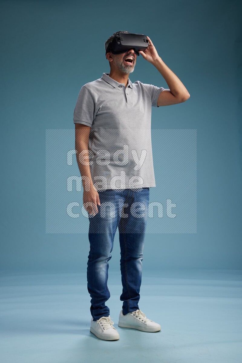 Man Standing Gaming with VR