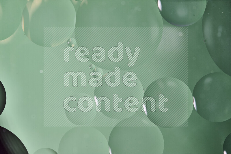 Close-ups of abstract oil bubbles on water surface in shades of white and green